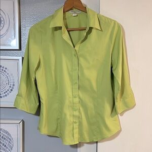 Coldwater Creek Women’s Bright Neon Green Bo Iron Button Up Shirt Size 8